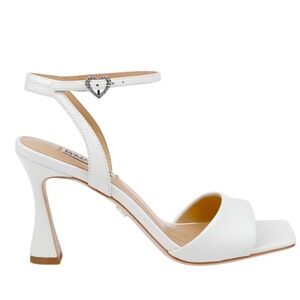Badgley Mischka Ankle Strap Sandals White Square Toe Block Heel Women's Size 8